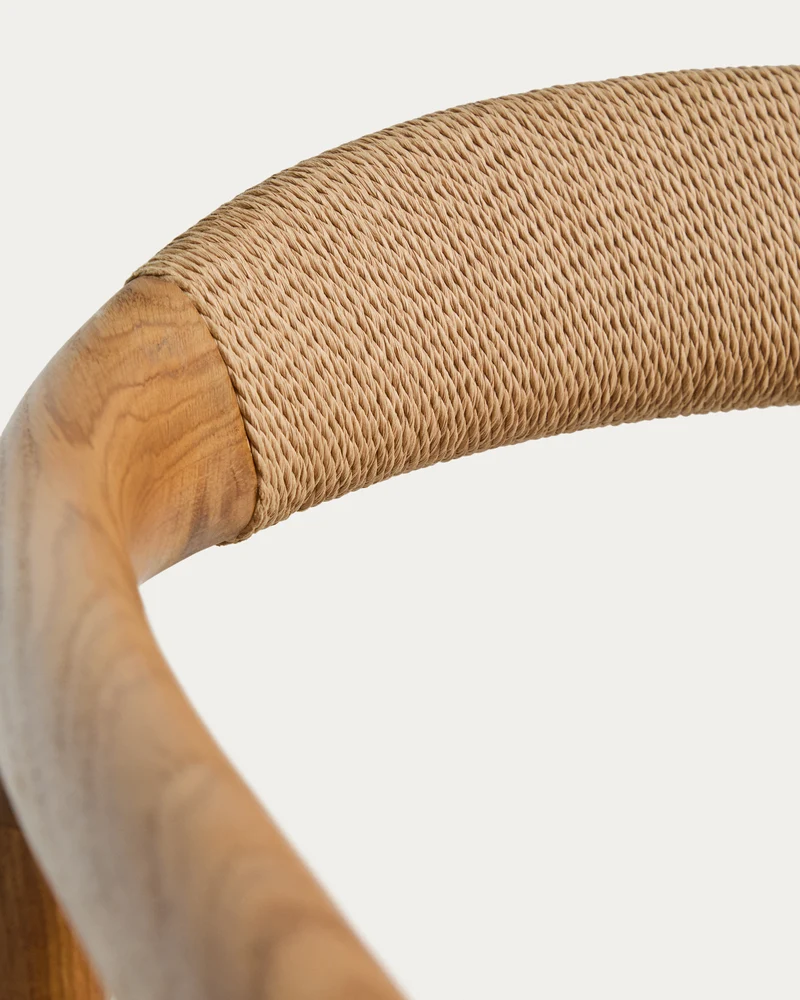 Derile armchair in solid oak wood with natural-tone finish and beige paper rope cord FSC 100%