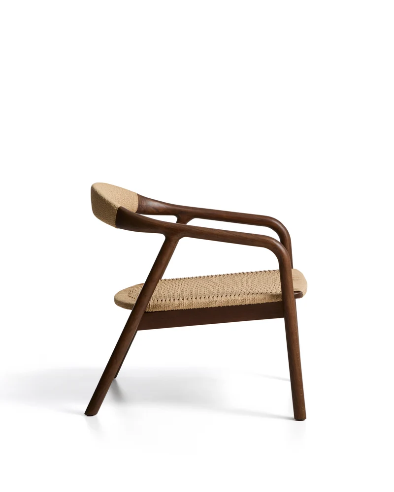 Derile armchair in solid oak wood with walnut finish and beige paper rope cord FSC 100%