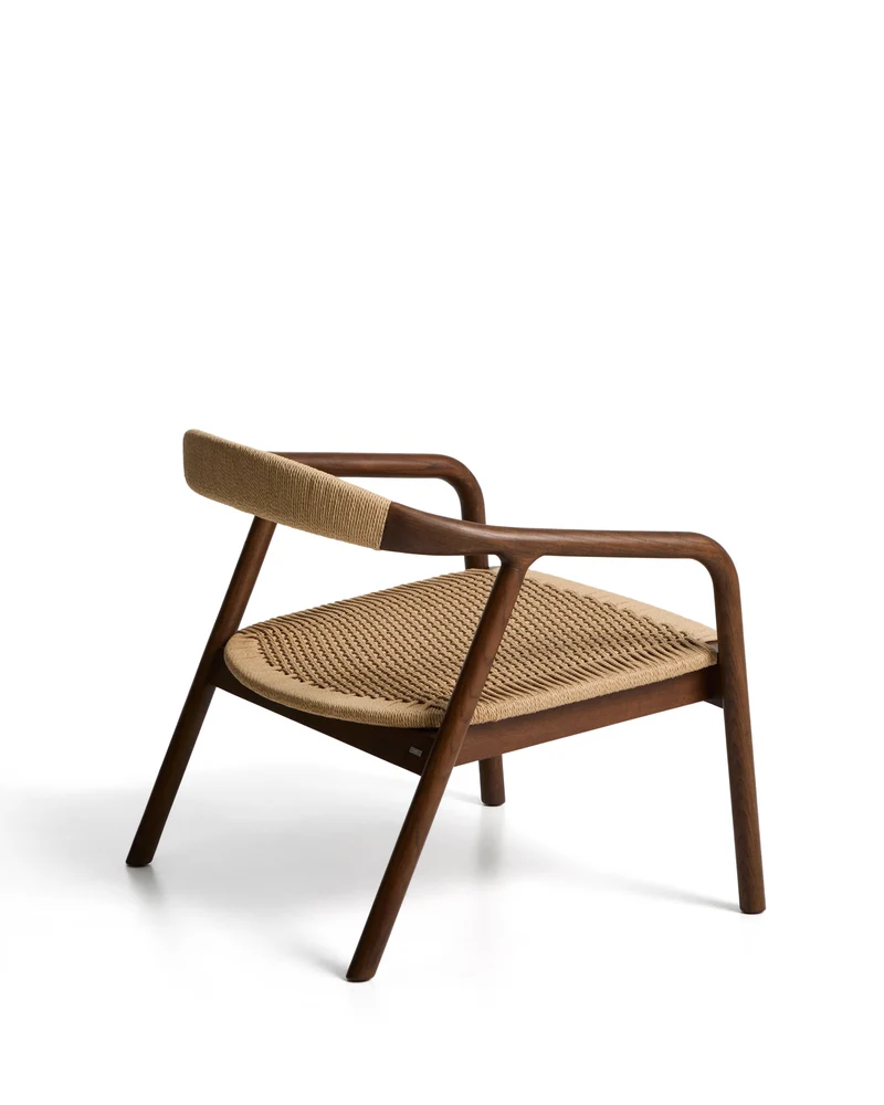 Derile armchair in solid oak wood with walnut finish and beige paper rope cord FSC 100%
