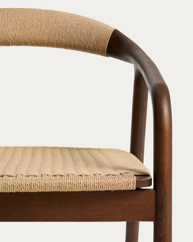 Derile armchair in solid oak wood with walnut finish and beige paper rope cord FSC 100%