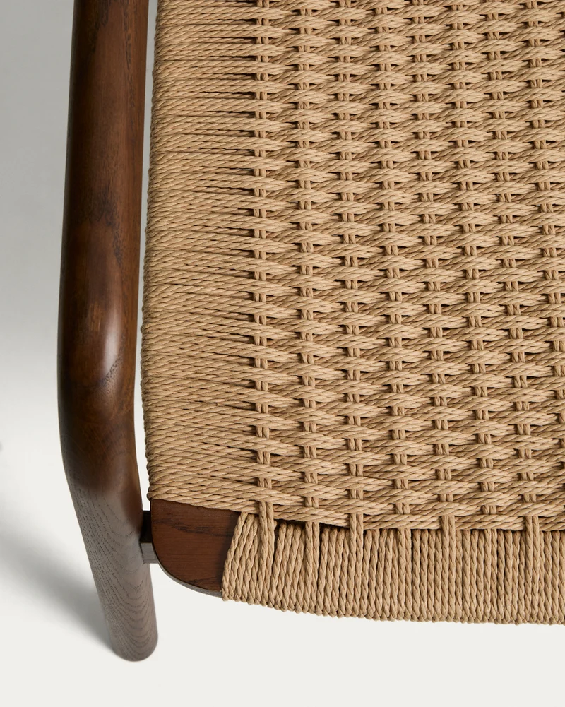 Derile armchair in solid oak wood with walnut finish and beige paper rope cord FSC 100%