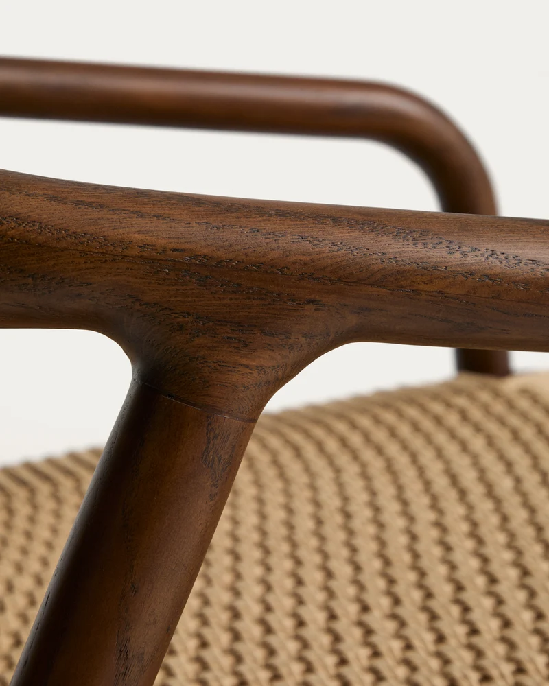 Derile armchair in solid oak wood with walnut finish and beige paper rope cord FSC 100%