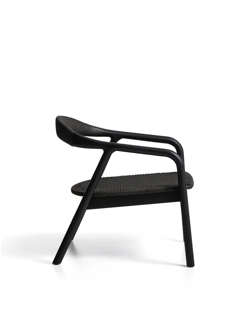 Derile armchair in solid oak wood with black finish and black paper rope FSC 100%.