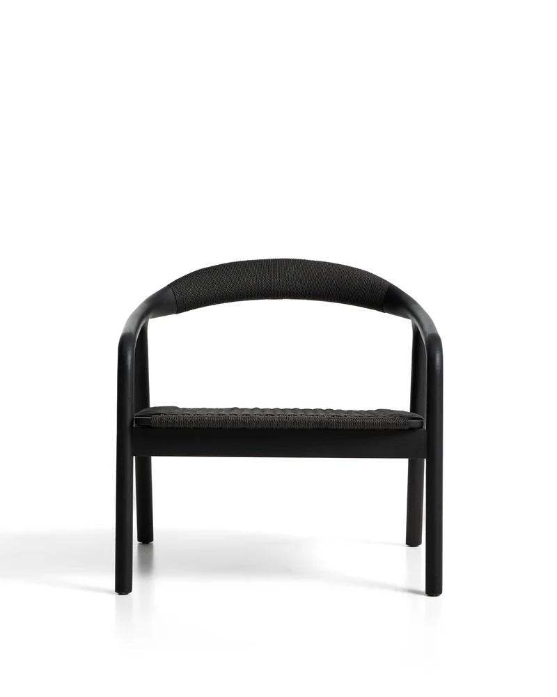 Derile armchair in solid oak wood with black finish and black paper rope FSC 100%.