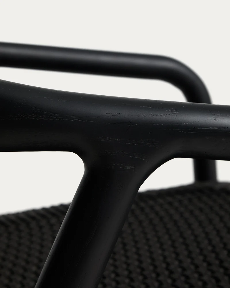 Derile armchair in solid oak wood with black finish and black paper rope FSC 100%.