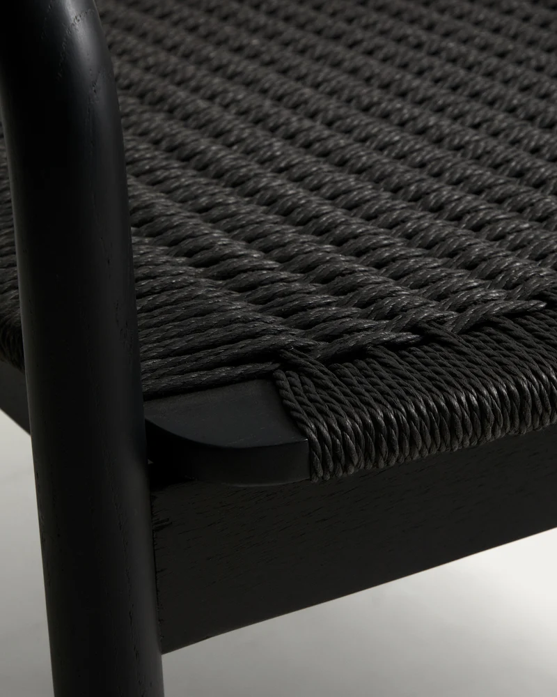 Derile armchair in solid oak wood with black finish and black paper rope FSC 100%.