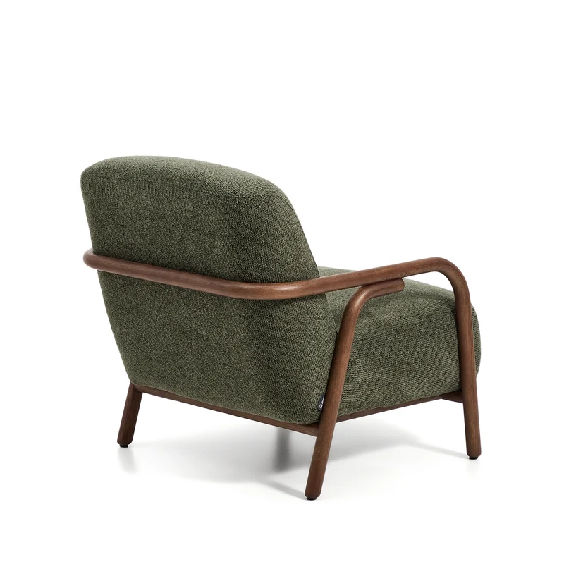 Sylo armchair in dark green chenille and solid ash wood with walnut-coloured finish FSC 100%