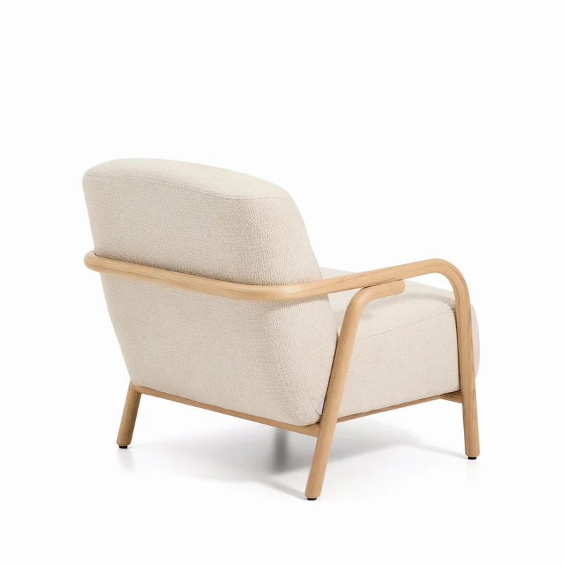 Sylo armchair in beige chenille and solid ash wood with natural-coloured finish FSC 100%