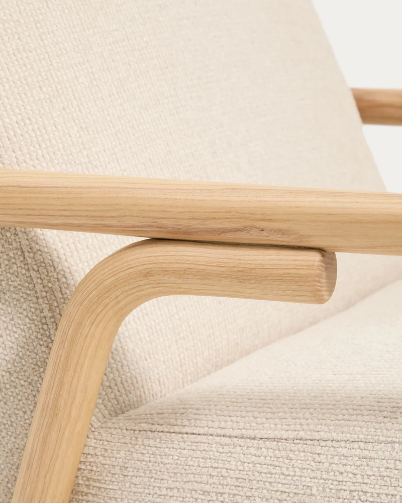 Sylo armchair in beige chenille and solid ash wood with natural-coloured finish FSC 100%
