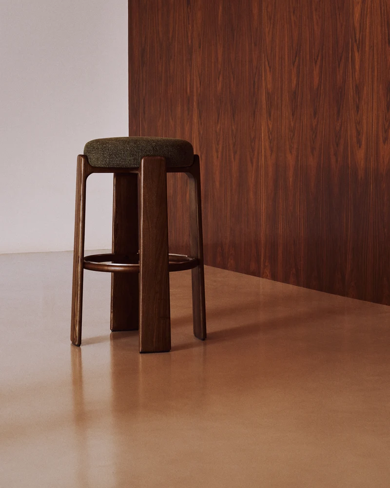 Granite stool in green chenille & ash 75cm