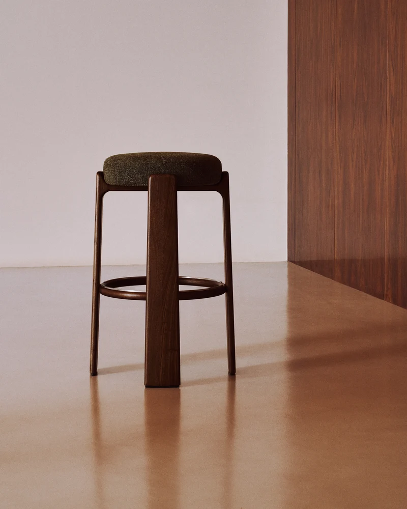 Granite stool in green chenille & ash 75cm