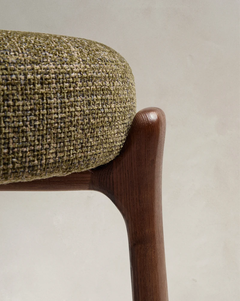 Granite stool in green chenille & ash 75cm
