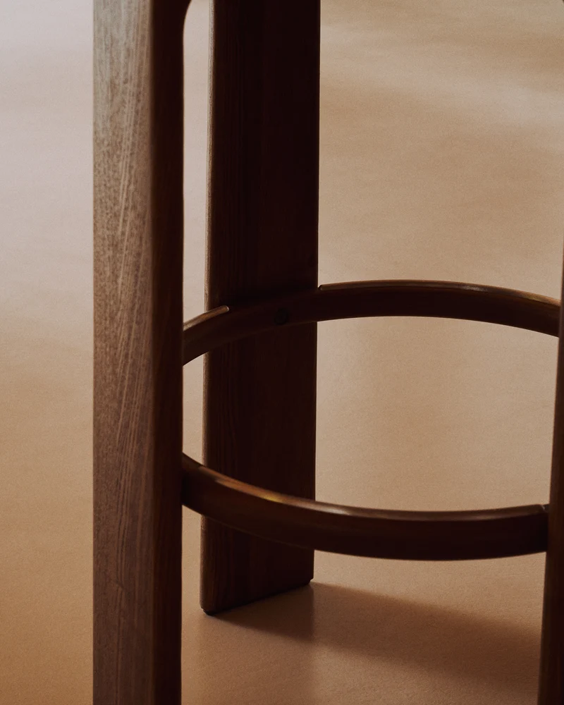 Granite stool in brown chenille & walnut 75cm