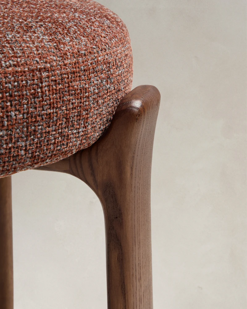 Granite stool in brown chenille & walnut 75cm