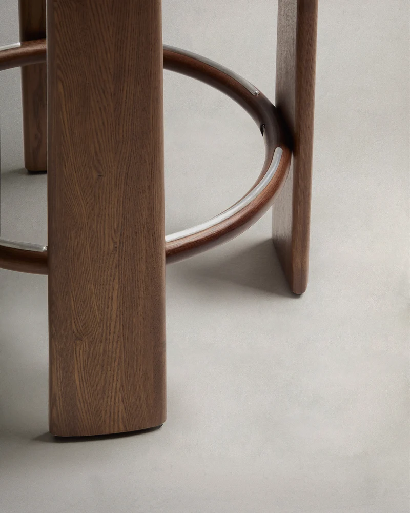 Granite stool in brown chenille & walnut 75cm