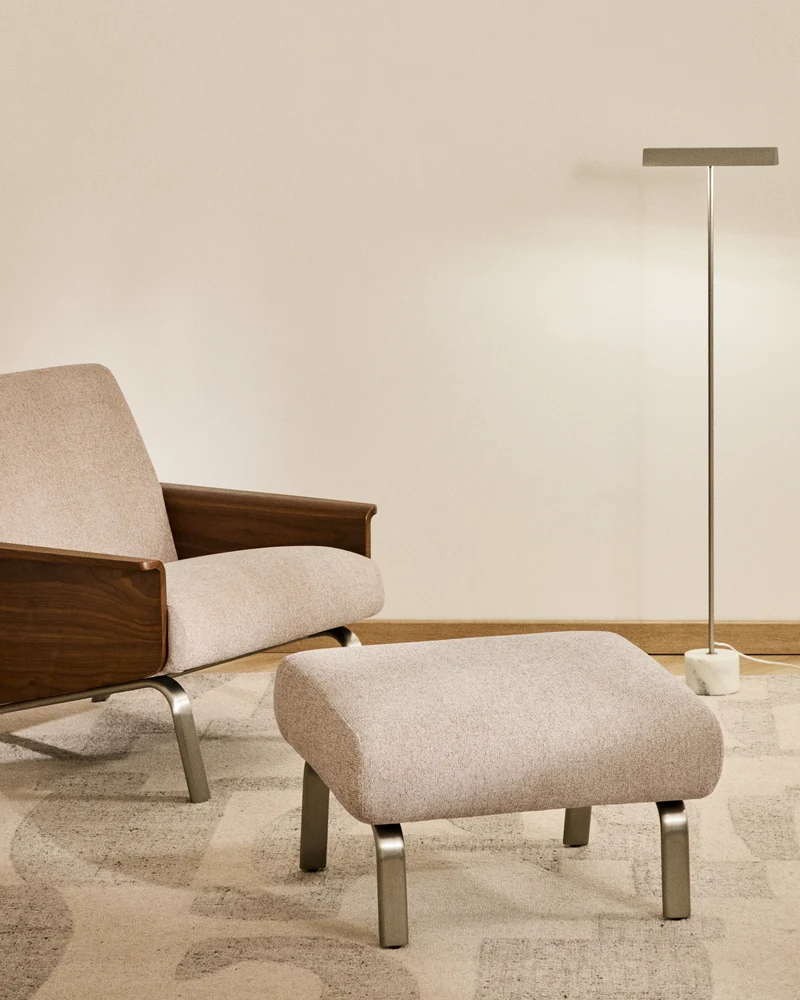 Amsen light brown footrest with brushed stainless steel legs 68 x 55 cm