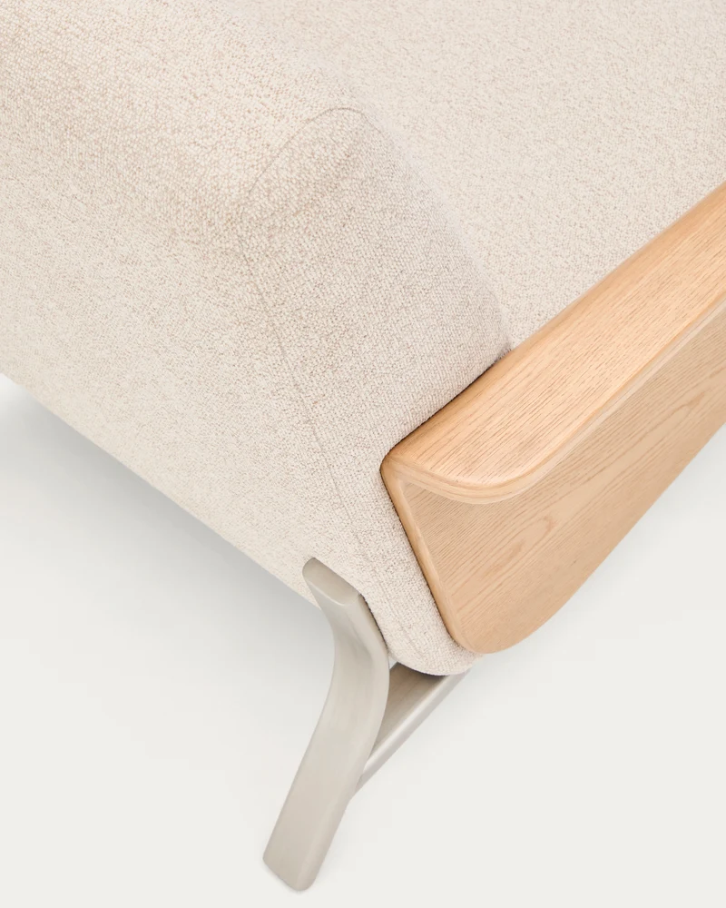 Amsen beige armchair in oak plywood with legs in brushed stainless steel