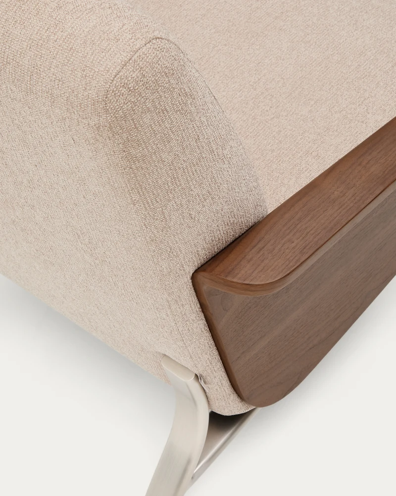 Amsen light brown armchair in walnut plywood with legs in brushed stainless steel