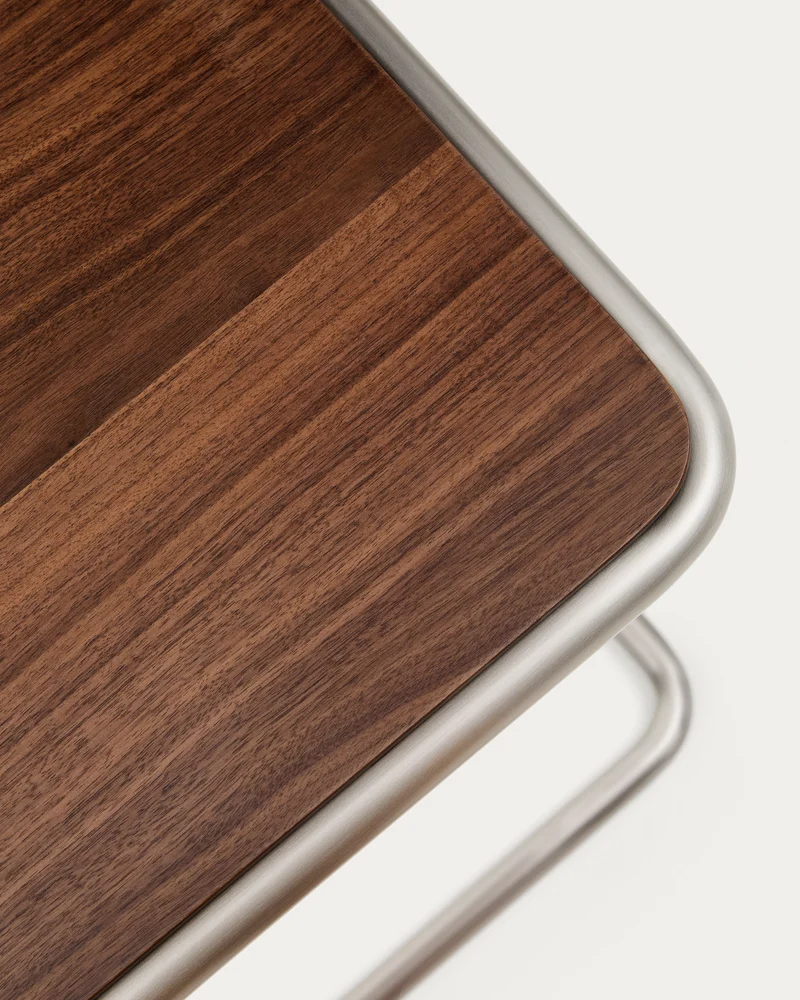 Tarsel side table in walnut veneer with brushed stainless steel structure 42 x 47cm
