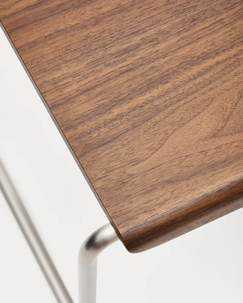 Tarsel bench in walnut veneer with brushed stainless steel structure 142cm