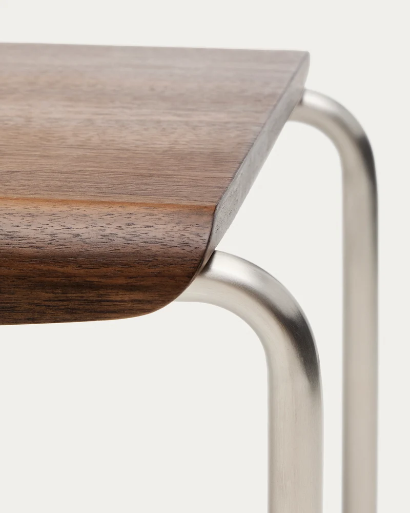Tarsel bench in walnut veneer with brushed stainless steel structure 142cm