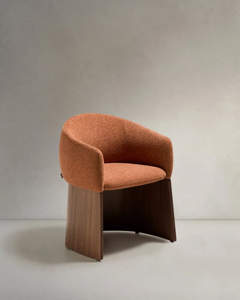 Bosca chair in terracotta chenille and walnut veneer FSC 100%