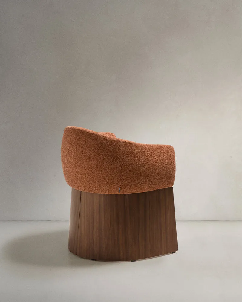 Bosca chair in terracotta chenille and walnut veneer FSC 100%