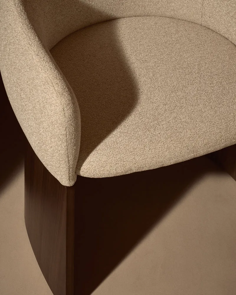 Bosca chair in beige chenille and walnut veneer FSC 100%