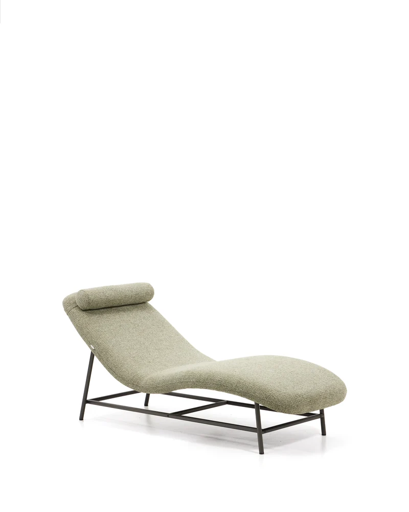 Osla divan in green chenille with brushed graphite stainless steel legs FSC 100% 174 cm