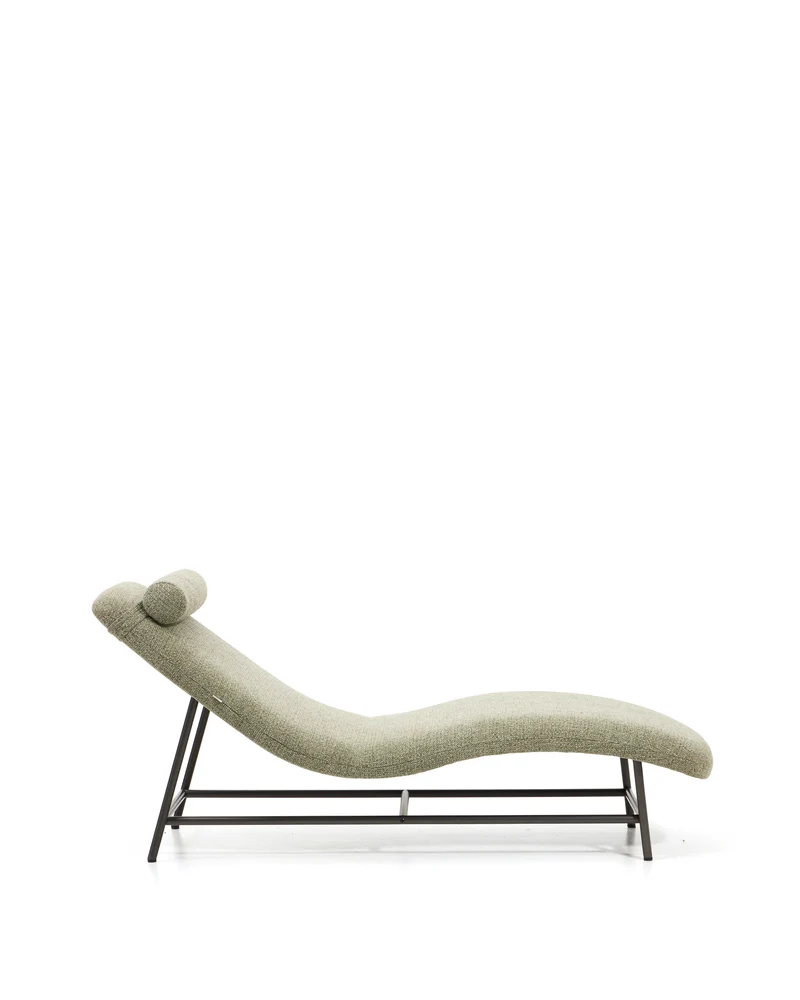 Osla divan in green chenille with brushed graphite stainless steel legs FSC 100% 174 cm