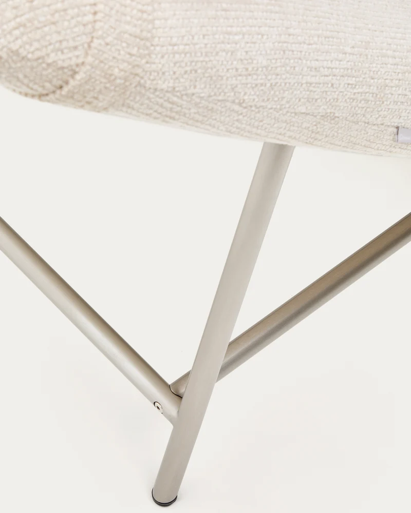 Osla chaise longue in beige chenille with brushed stainless steel legs FSC 100% 175 cm