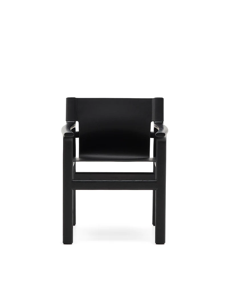 Jan chair made of black recycled leather fibres and FSC 100% solid ash wood with black finish
