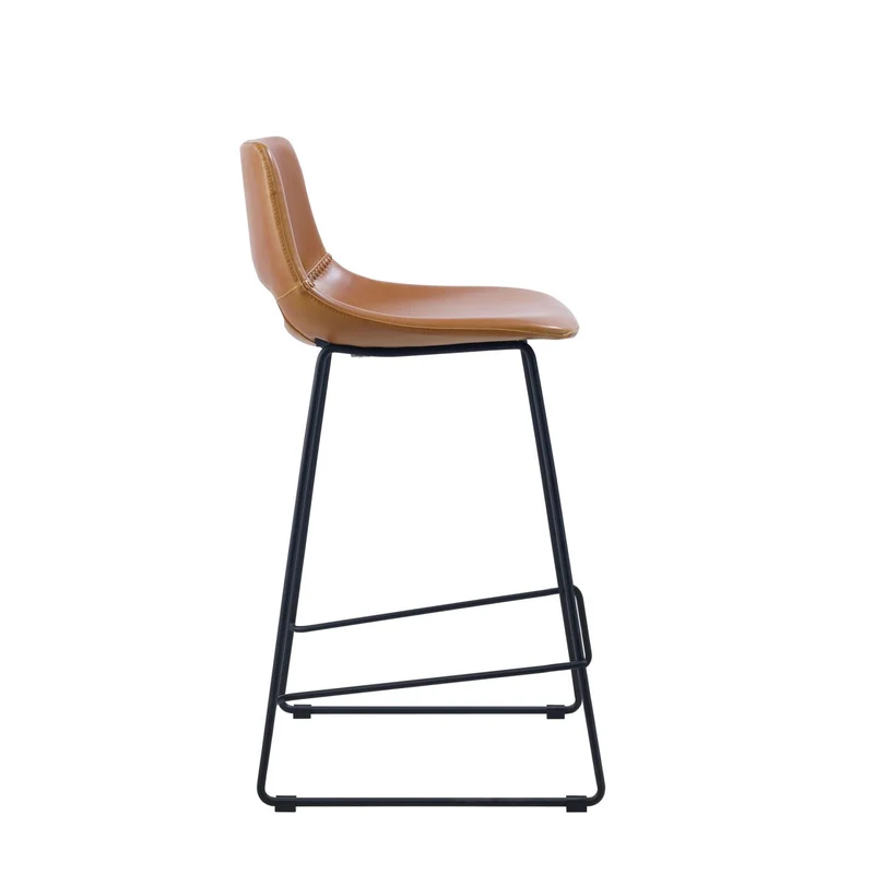 Zahara bar stool in brown synthetic leather with steel legs in black finish 65 cm