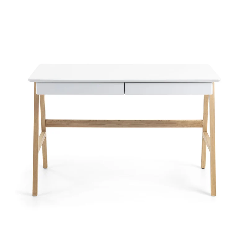 Dyana table in MDF with white lacquer and solid ash wood legs, 120 x 60 cm
