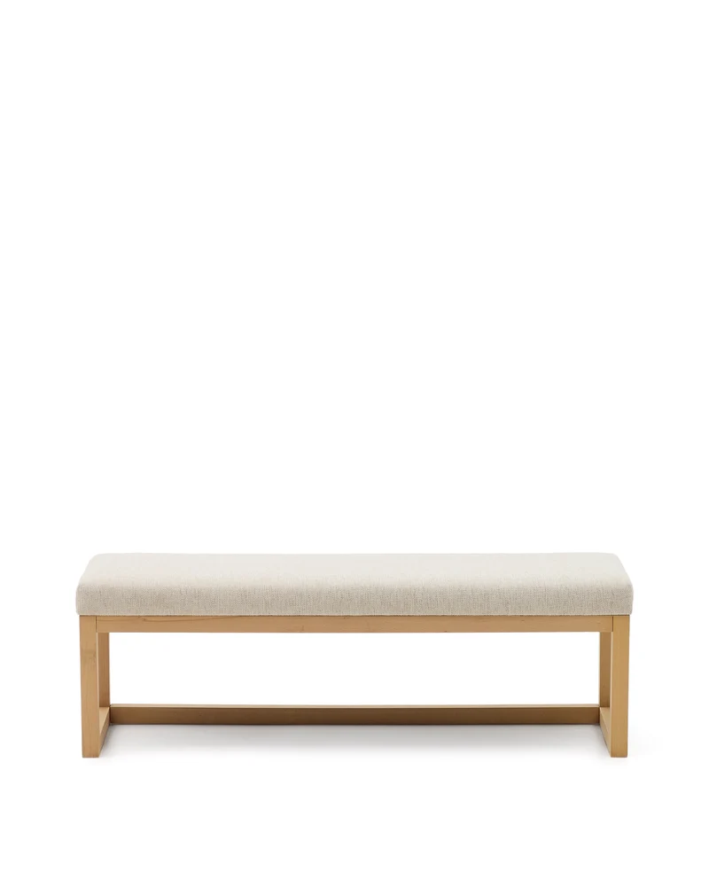 Loya bench in beige chenille and beech wood 128cm