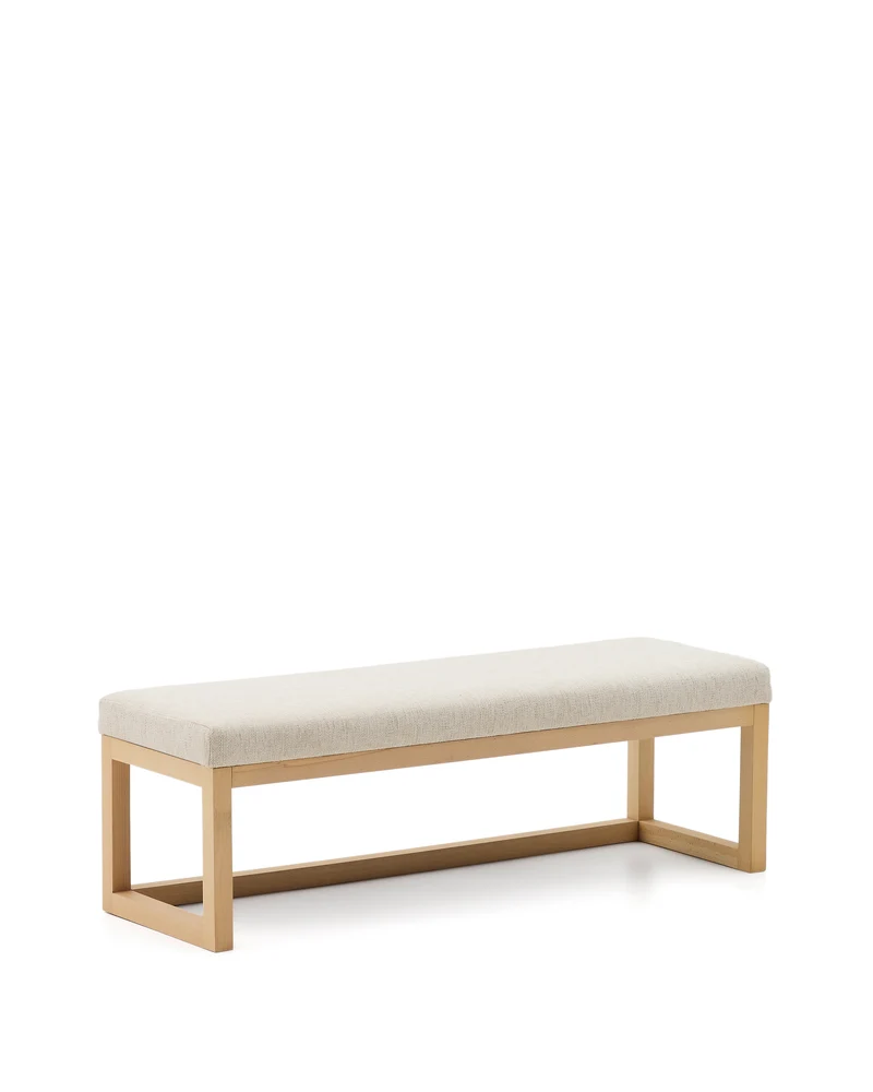 Loya bench in beige chenille and beech wood 128cm