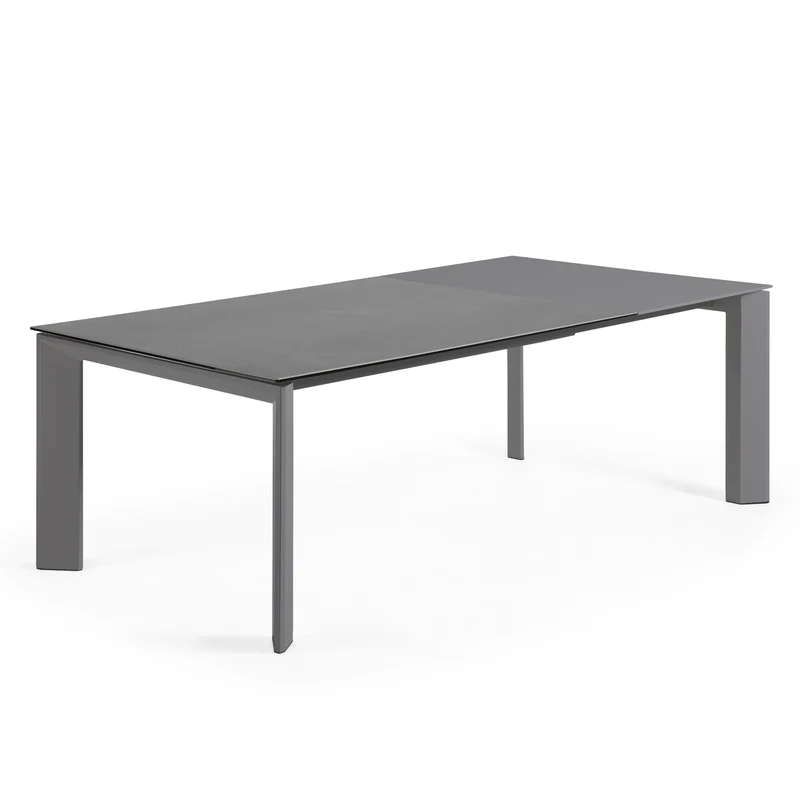 Axis extendable porcelain table with Volcano Rock finish and dark grey legs, 160 (220) cm