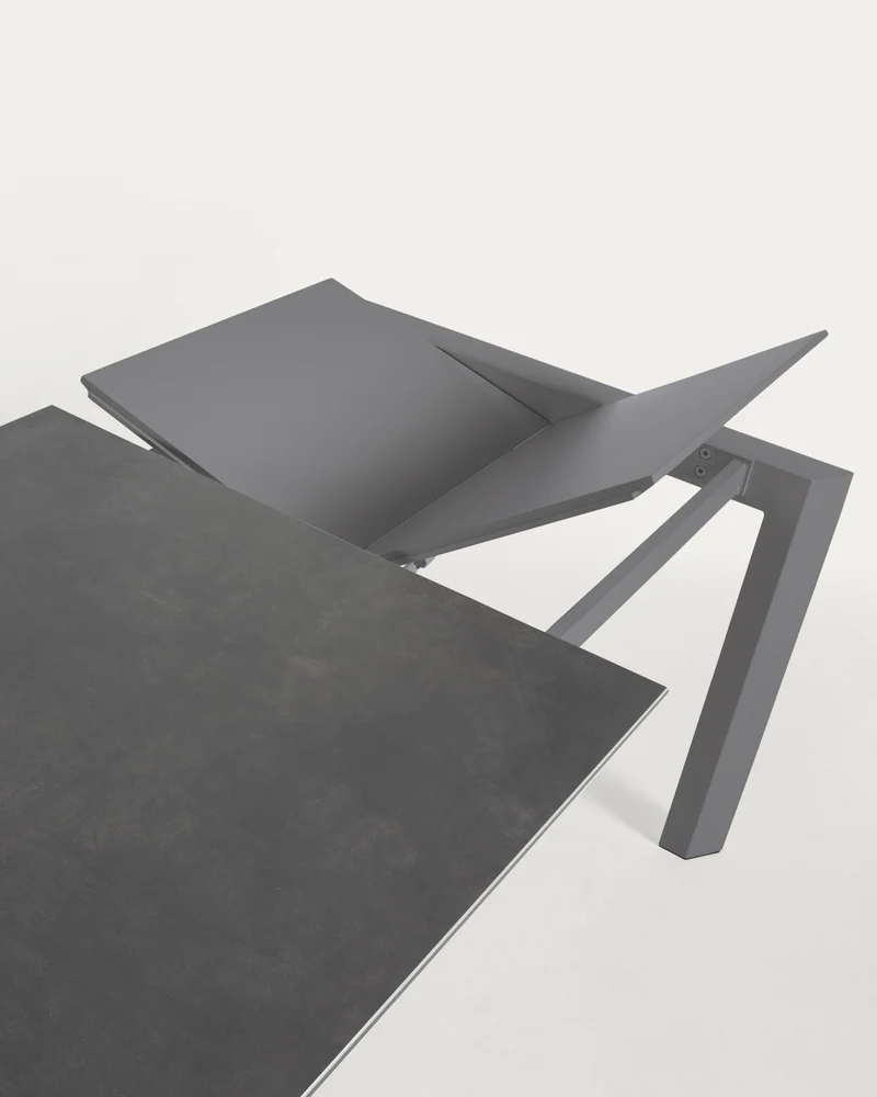 Axis extendable porcelain table with Volcano Rock finish and dark grey legs, 160 (220) cm