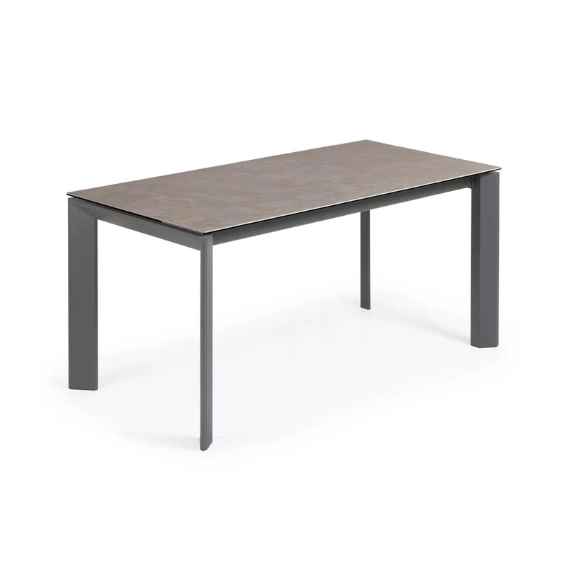 Axis extendable ceramic table in Vulcano Ceniza finish, anthracite steel legs 160 (220)cm