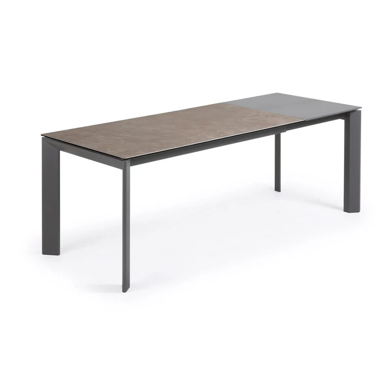 Axis extendable ceramic table in Vulcano Ceniza finish, anthracite steel legs 160 (220)cm
