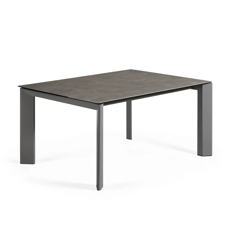 Axis extendable ceramic table in Vulcano Ceniza finish, anthracite steel legs 160 (220)cm