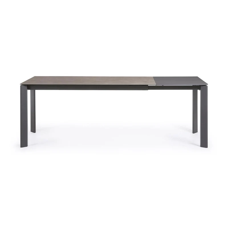 Axis extendable ceramic table in Vulcano Ceniza finish, anthracite steel legs 160 (220)cm