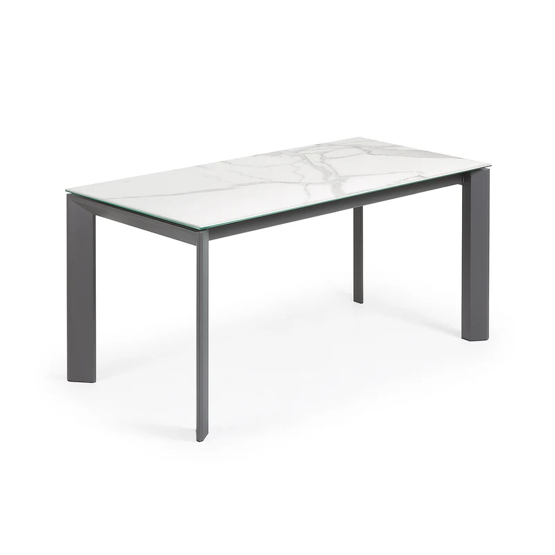 Axis porcelain extendable table in White Kalos finish with anthracite legs 160 (220) cm
