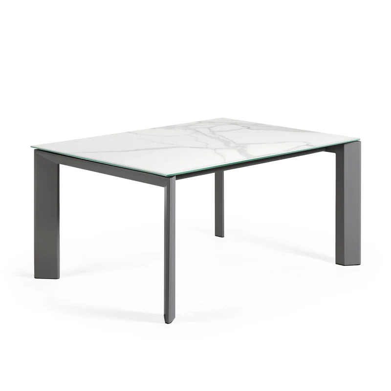 Axis porcelain extendable table in White Kalos finish with anthracite legs 160 (220) cm