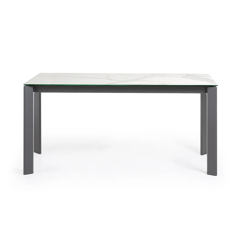 Axis porcelain extendable table in White Kalos finish with anthracite legs 160 (220) cm