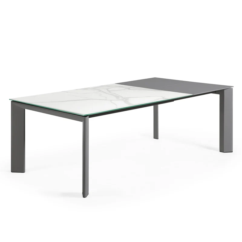 Axis porcelain extendable table in White Kalos finish with anthracite legs 160 (220) cm