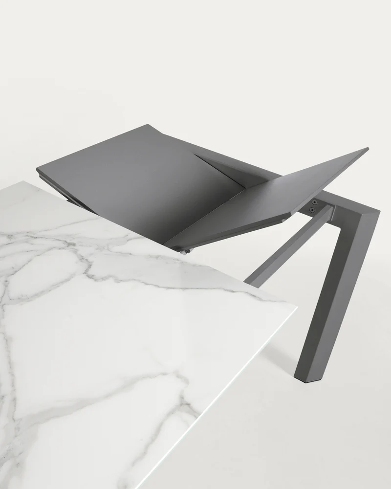 Axis porcelain extendable table in White Kalos finish with anthracite legs 160 (220) cm