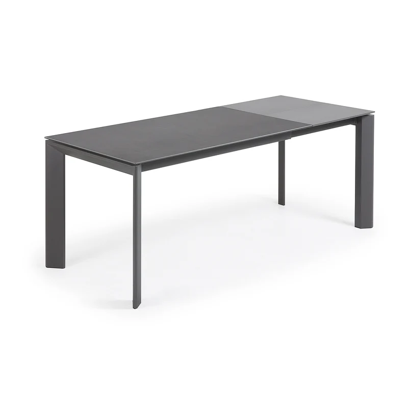 Axis extendable porcelain table with Volcano Rock finish and dark grey steel legs, 140 (200) cm