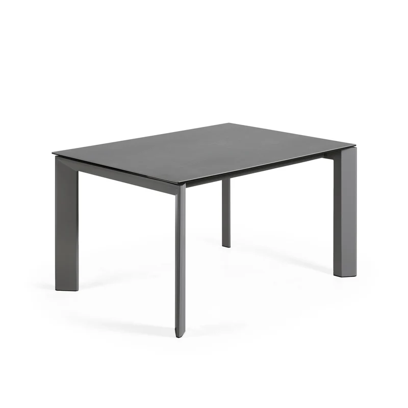 Axis extendable porcelain table with Volcano Rock finish and dark grey steel legs, 140 (200) cm