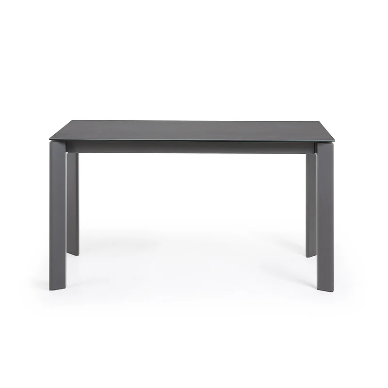 Axis extendable porcelain table with Volcano Rock finish and dark grey steel legs, 140 (200) cm